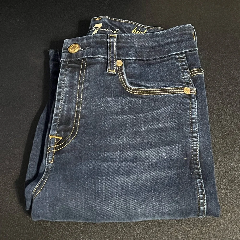 7 For All Mankind Dark Blue High Rise Waist Vintage Straight Jeans - Picture 3 of 5
